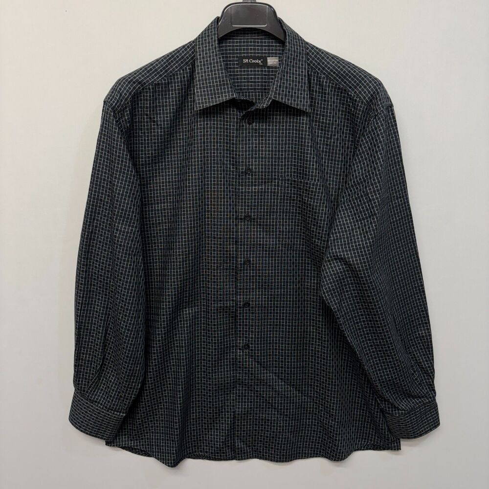 St. Croix Men Long Sleeve Button Shirt Top Size XXL 2XL Cotton Italy D044 -26